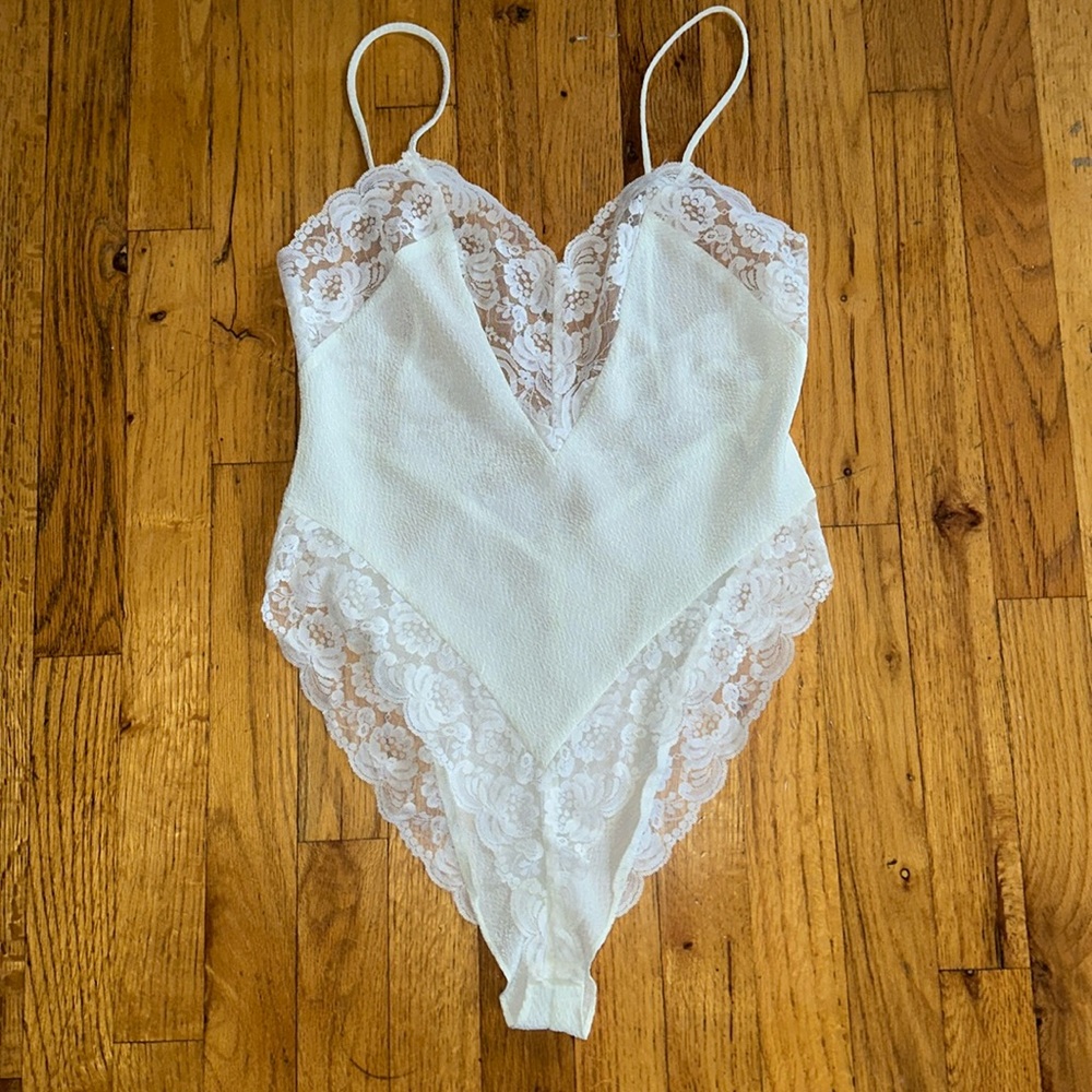 Vintage Victoria Secret White Lace Teddy sz S